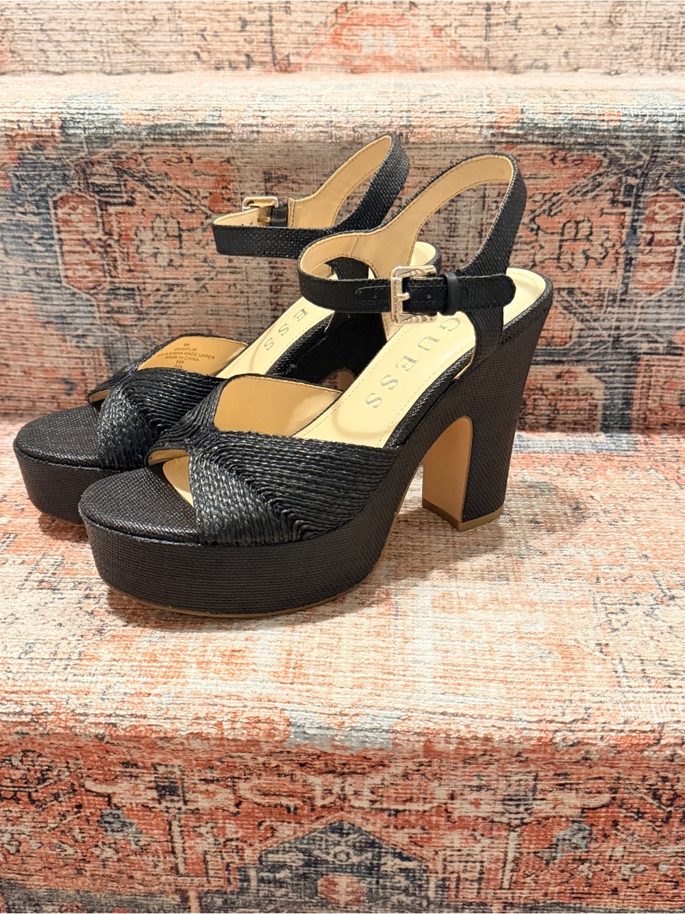 Guess Black Platform Sandal with Ankle Strap 8M